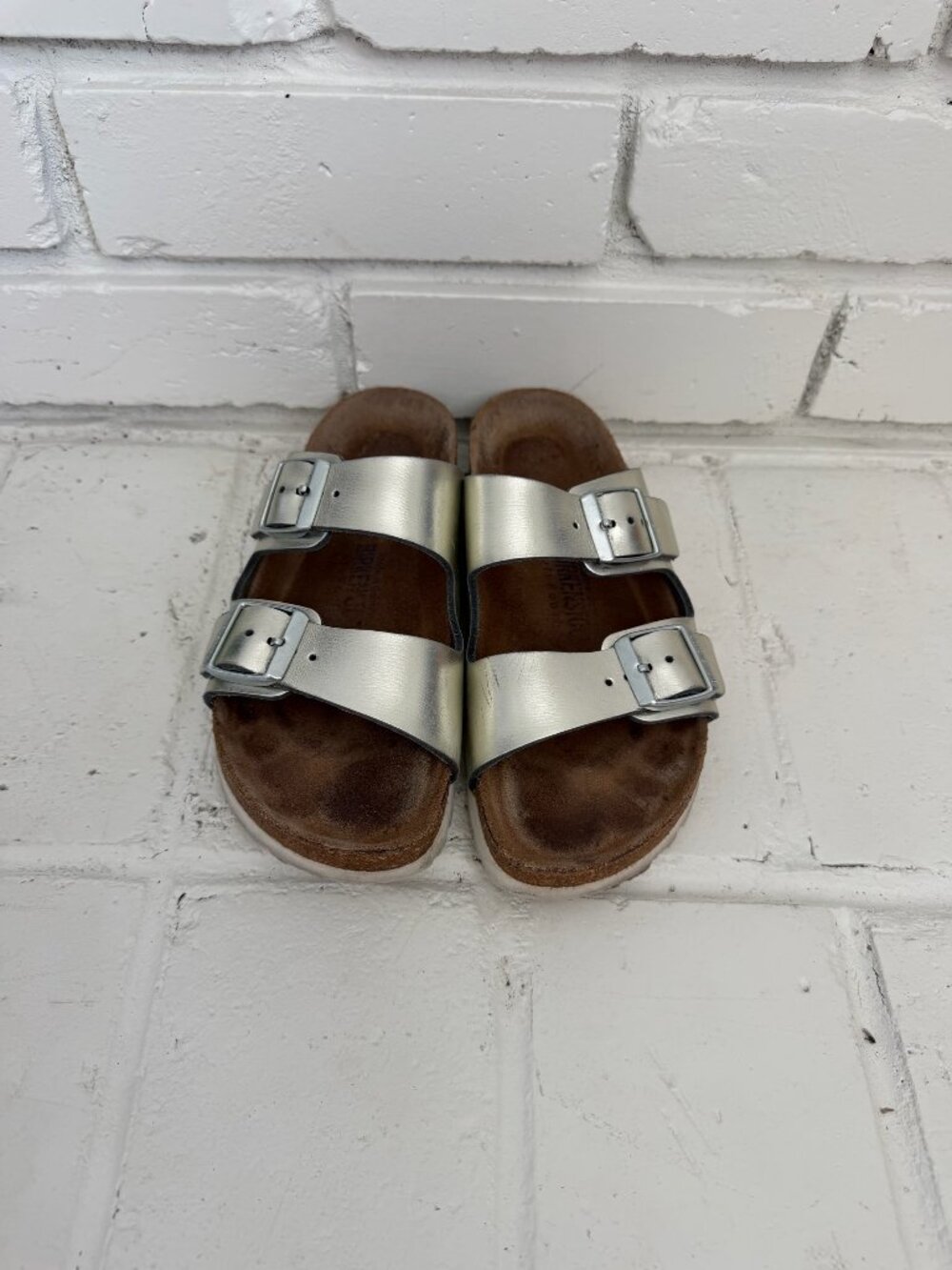 Birkenstock Arizona Silver Metallic Two-Strap Sandals EU 36 US Women's 5-5.5
